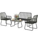 4 Piece Rattan Garden Furniture Set with Loveseat and Coffee Table, Black