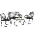 4 Piece Rattan Garden Furniture Set with Loveseat and Coffee Table, Black