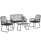 4 Piece Rattan Garden Furniture Set with Loveseat and Coffee Table, Black