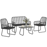 4 Piece Rattan Garden Furniture Set with Loveseat and Coffee Table, Black