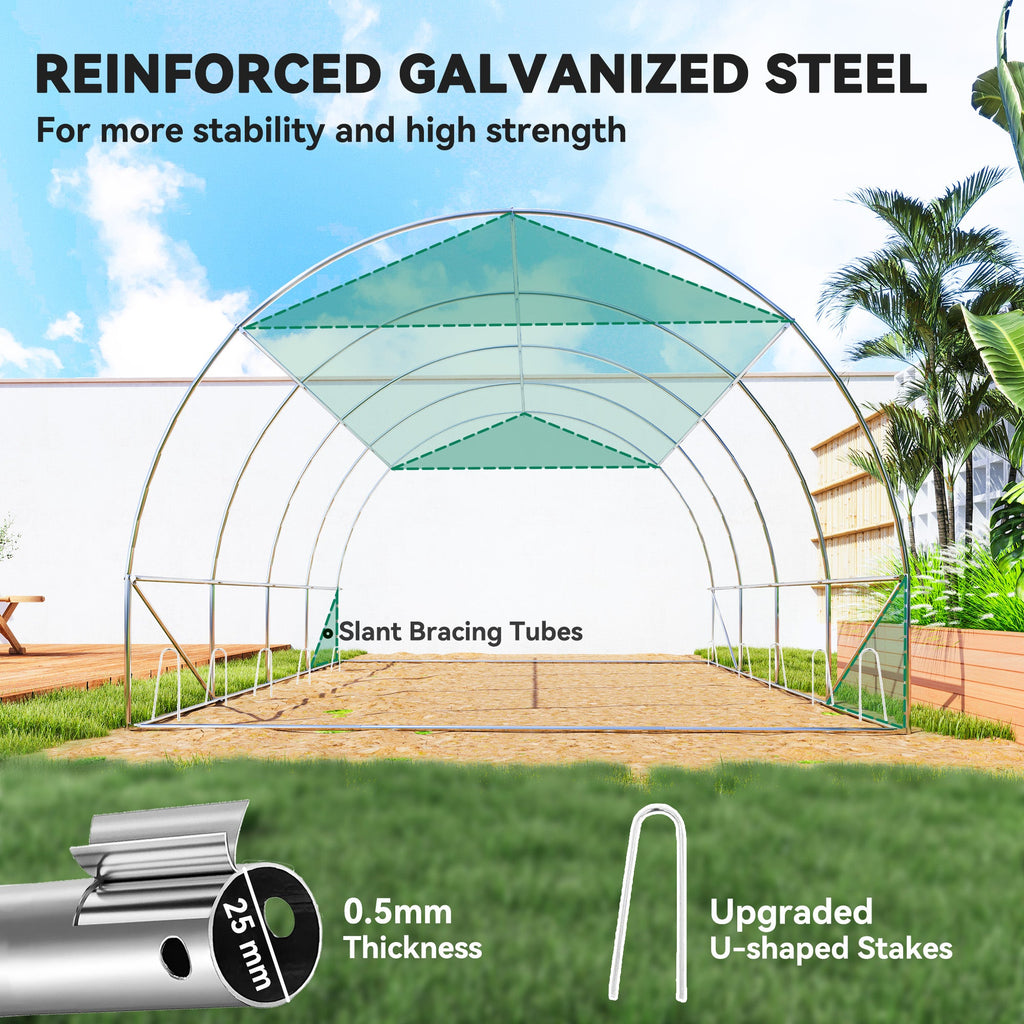 10' x 13' x 6.5' Walk-in Tunnel Greenhouse with 2 Doors, Green