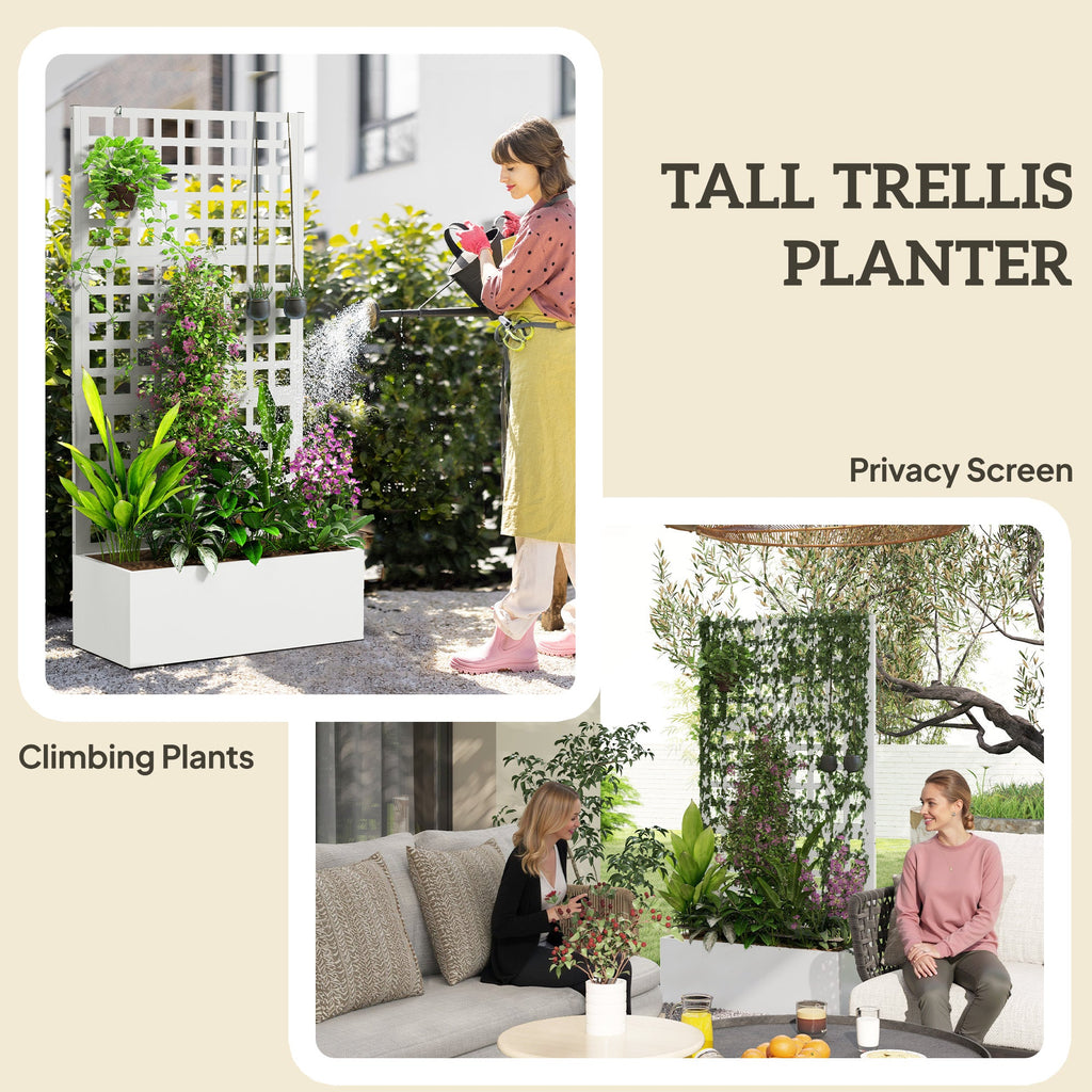 35" x 16" x 70" Raised Garden Bed with Trellis and Privacy Screen, White