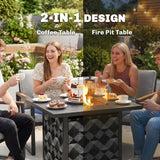 12 KW Square Propane Gas Fire Pit Table with Wind Guard, Black