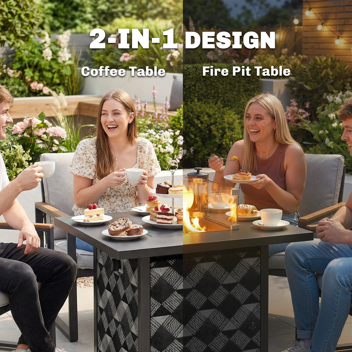 12 KW Square Propane Gas Fire Pit Table with Wind Guard, Black