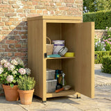 Wooden Garden Shed with Galvanised Top, Shelf and Door, Light Brown