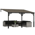 4 x 3 m Metal Lean-to Pergola with Polycarbonate Roof, Brown