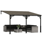 4 x 3 m Metal Lean-to Pergola with Polycarbonate Roof, Brown