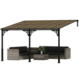 4 x 3 m Metal Lean-to Pergola with Polycarbonate Roof, Brown