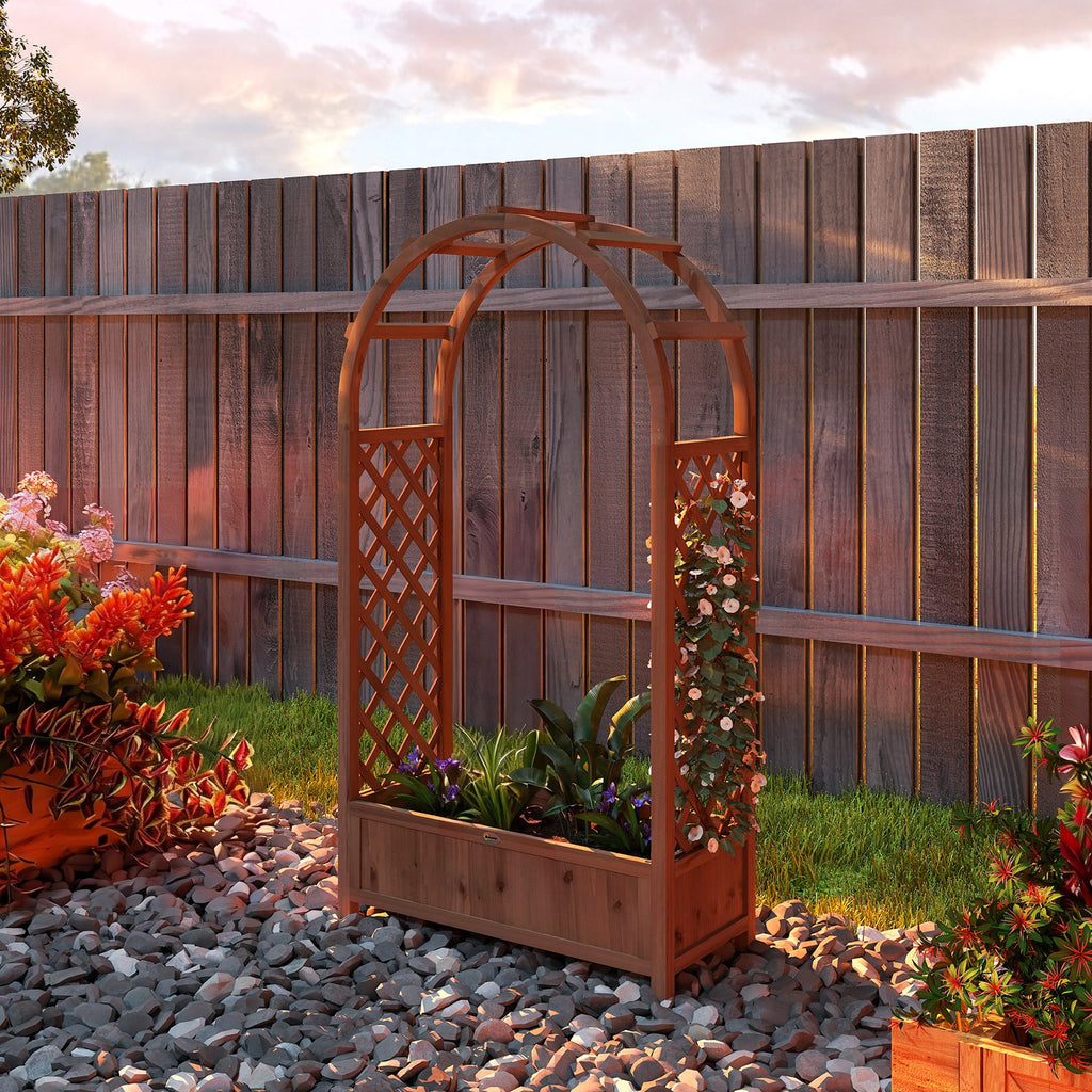 59.8" Raised Garden Bed with Arch Trellis for Climbing Plants, Dark Brown