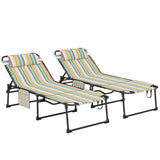 2-Piece Folding Chaise Lounge with Face Hole, Rainbow Striped