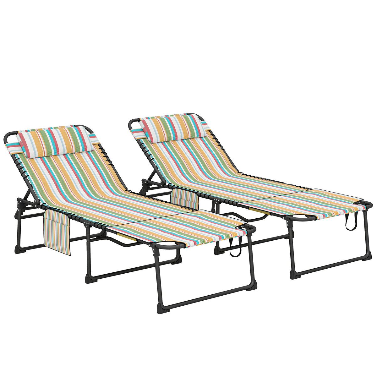 2-Piece Folding Chaise Lounge with Face Hole, Rainbow Striped