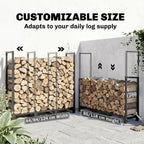 4 ft Firewood Rack with Customizable Width & Height, Cable Reinforcement, 616 lb Capacity, Black