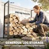 4 ft Firewood Rack with Customizable Width & Height, Cable Reinforcement, 616 lb Capacity, Black
