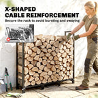 4 ft Firewood Rack with Customizable Width & Height, Cable Reinforcement, 616 lb Capacity, Black