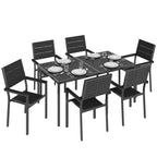 7-Piece Outdoor Dining Set with Slatted Tabletop and Metal Frame for 6, Black