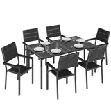 7-Piece Outdoor Dining Set with Slatted Tabletop and Metal Frame for 6, Black