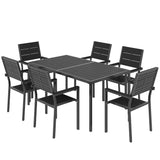 7-Piece Outdoor Dining Set with Slatted Tabletop and Metal Frame for 6, Black