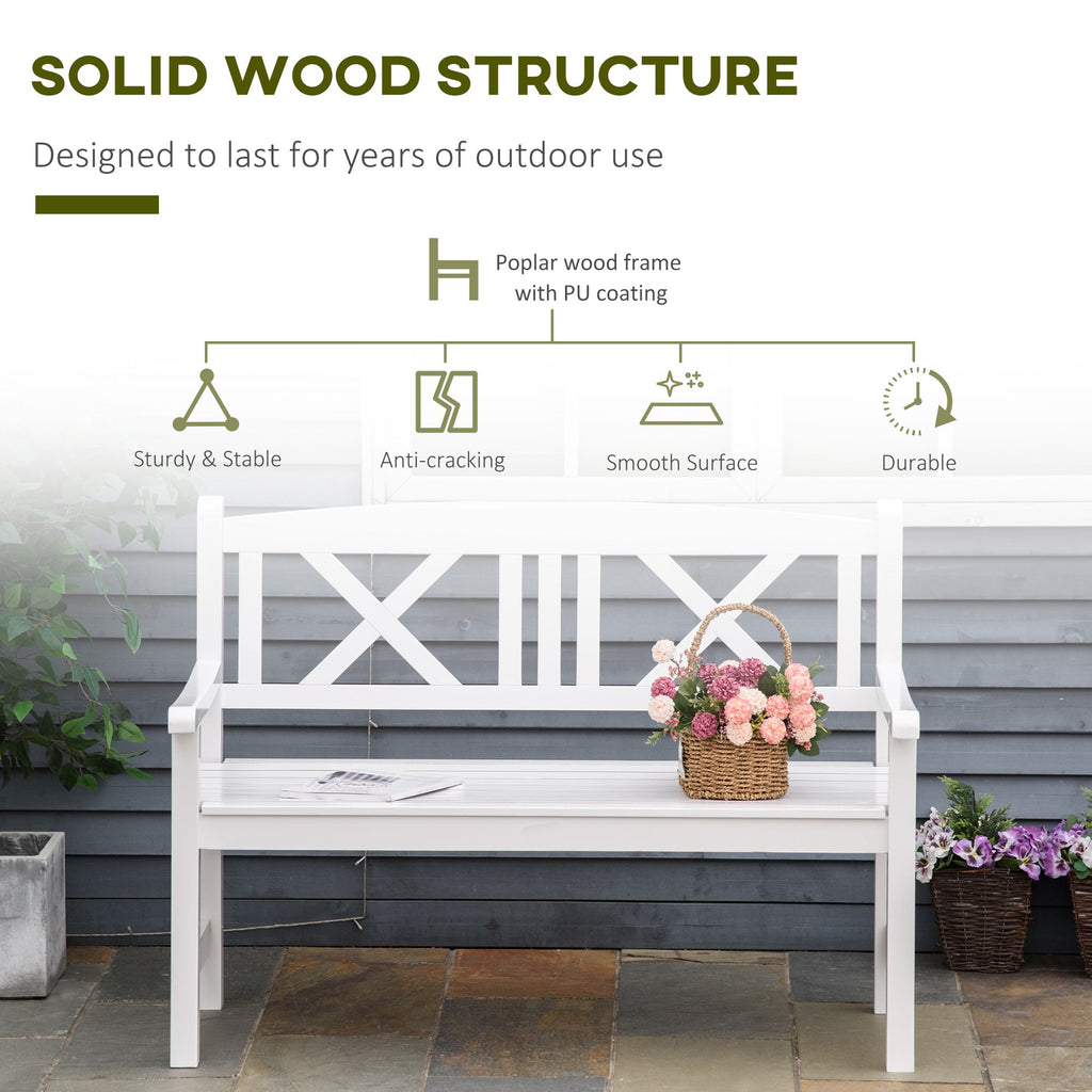 4FT 2-Seater Wooden Garden Bench with X-Shape Back, White