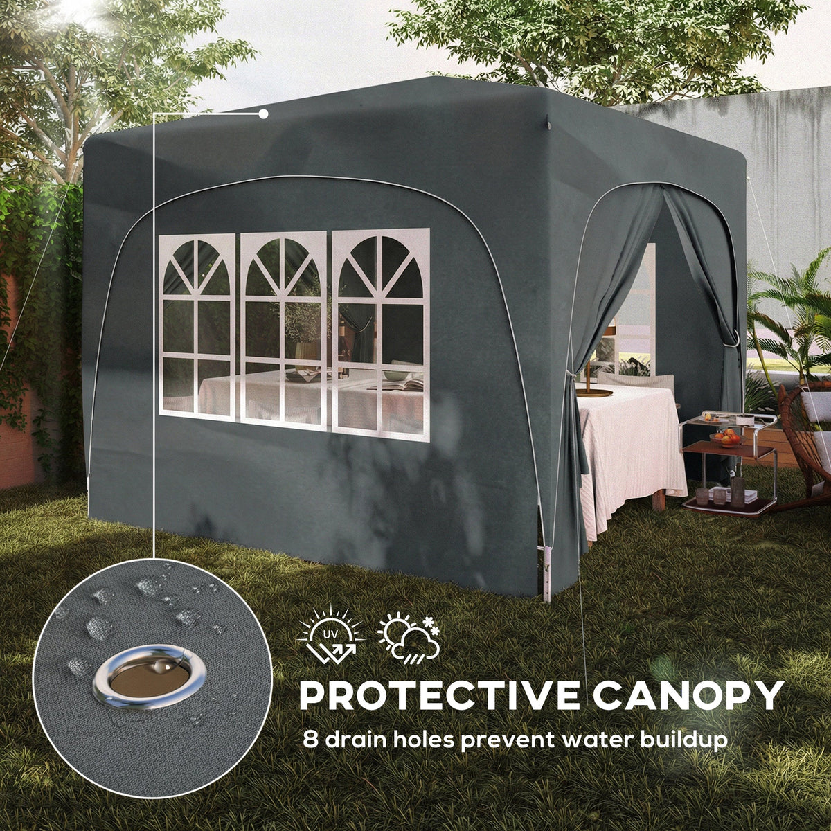 3 x 3 m Pop Up Gazebo with Sides, Carry Bag and UPF50+, Dark Grey