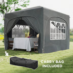 3 x 3 m Pop Up Gazebo with Sides, Carry Bag and UPF50+, Dark Grey