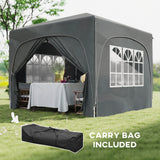 3 x 3 m Pop Up Gazebo with Sides, Carry Bag and UPF50+, Dark Grey