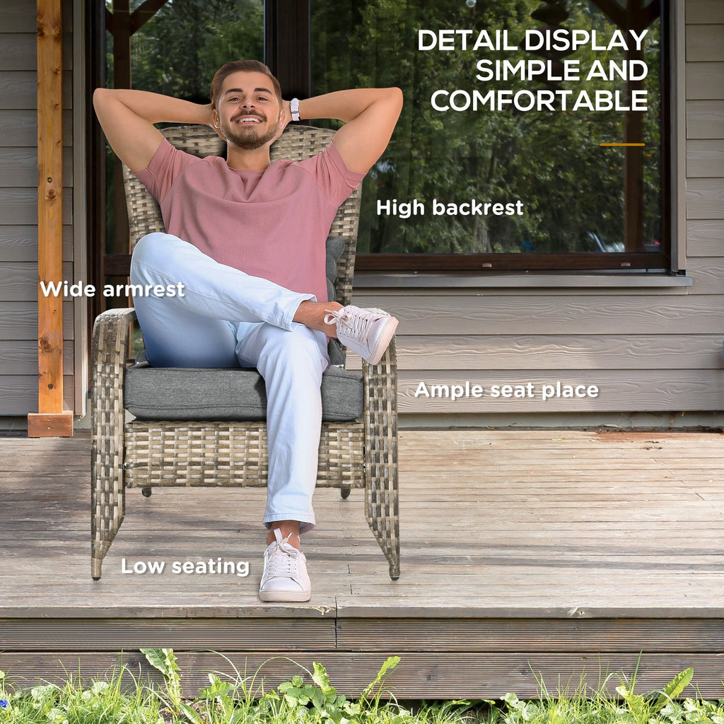 Patio Wicker Adirondack Chair with Soft Cushions, Mixed Grey