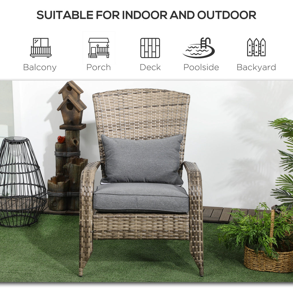 Patio Wicker Adirondack Chair with Soft Cushions, Mixed Grey