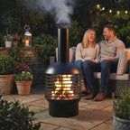 Chimney Fire Pit with Poker and Charcoal Grid, Black