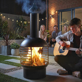 Chimney Fire Pit with Poker and Charcoal Grid, Black