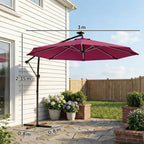 3 m Cantilever Parasol with Solar LED Light, Cover & 360° Rotation, Wine Red
