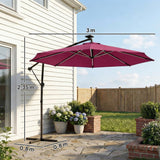 3 m Cantilever Parasol with Solar LED Light, Cover & 360° Rotation, Wine Red