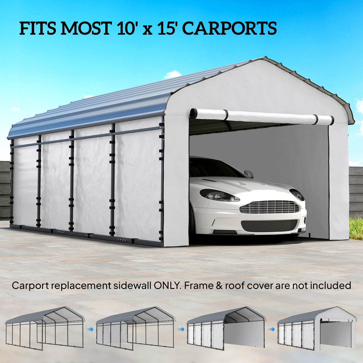 Carport Sidewall Panels Set of 4 for 10' x 15' Structures, White