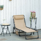 Folding Lounge Chair with Adjustable Backrest and Pillow, Beige