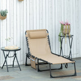 Folding Lounge Chair with Adjustable Backrest and Pillow, Beige
