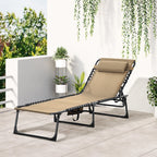 Folding Lounge Chair with Adjustable Backrest and Pillow, Beige