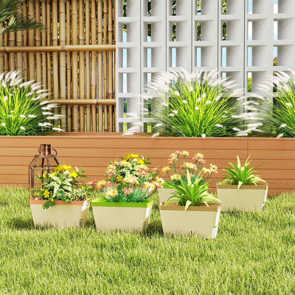 6 Pack 10.5" Self-Watering Planter Boxes with Water Level Indicator