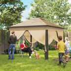 11' x 11' Pop Up Canopy with Double Roof and Mesh Sidewalls, Beige