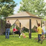 11' x 11' Pop Up Canopy with Double Roof and Mesh Sidewalls, Beige