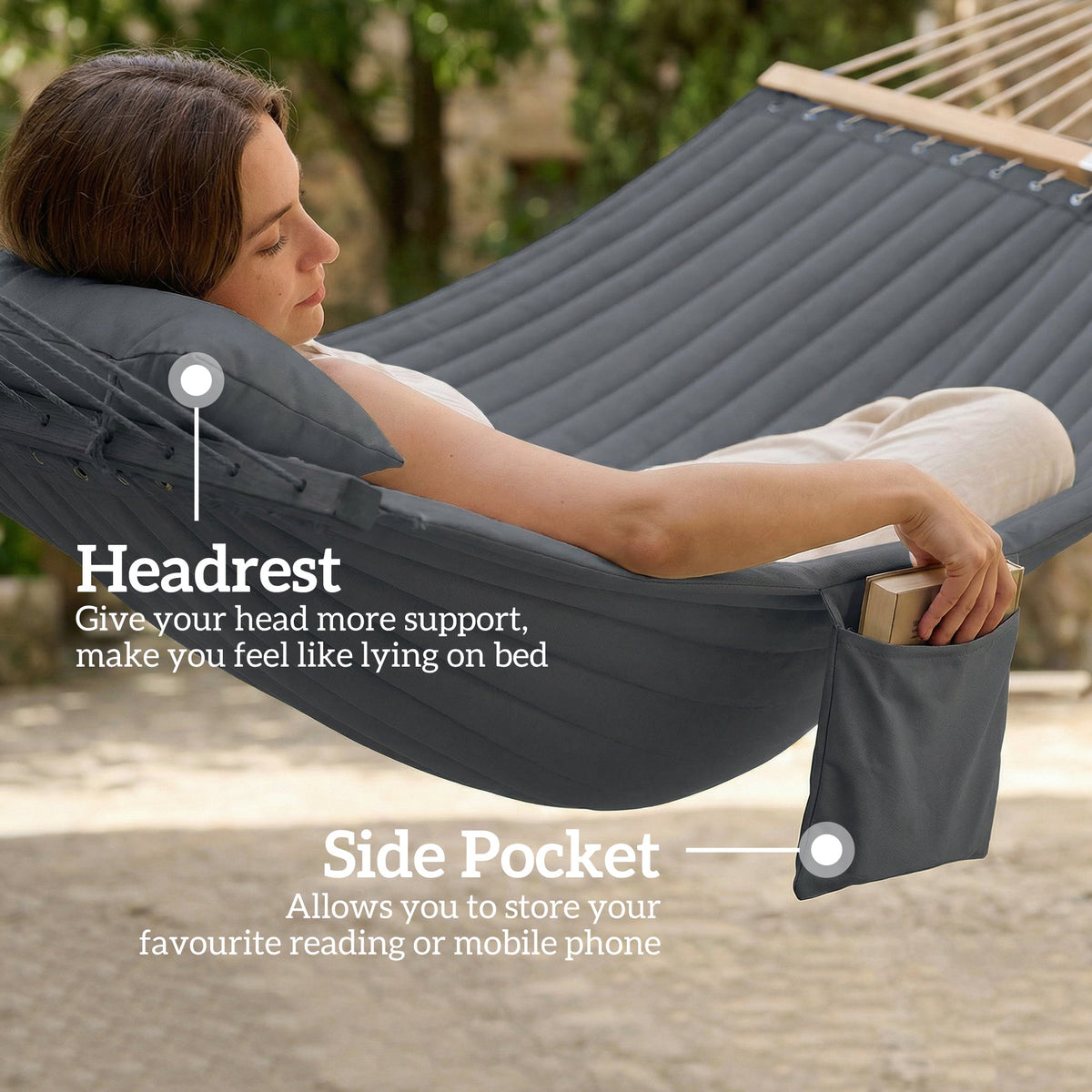 128" x 55" 2-Person Hammock with Pillow, 440 lbs Capacity, Gray