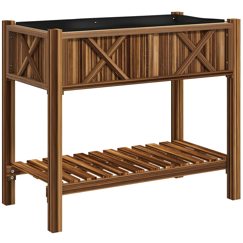 34" x 18" x 30" Wooden Raised Garden Bed with Shelf, Carbonized