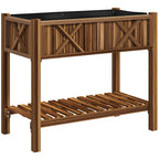 34" x 18" x 30" Wooden Raised Garden Bed with Shelf, Carbonized