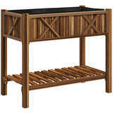 34" x 18" x 30" Wooden Raised Garden Bed with Shelf, Carbonized