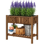 34" x 18" x 30" Wooden Raised Garden Bed with Shelf, Carbonized