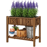 34" x 18" x 30" Wooden Raised Garden Bed with Shelf, Carbonized