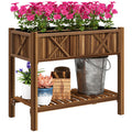 34" x 18" x 30" Wooden Raised Garden Bed with Shelf, Carbonized