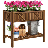 34" x 18" x 30" Wooden Raised Garden Bed with Shelf, Carbonized