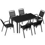 7 Piece Garden Dining Set with Stackable Chairs and Umbrella Hole, Black