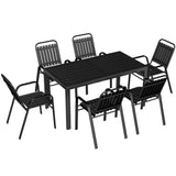 7 Piece Garden Dining Set with Stackable Chairs and Umbrella Hole, Black
