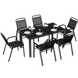 7 Piece Garden Dining Set with Stackable Chairs and Umbrella Hole, Black