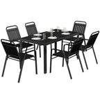 7 Piece Garden Dining Set with Stackable Chairs and Umbrella Hole, Black